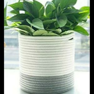 Rope Gray white Planter Farmhouse Home Decor new Never used